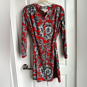 LOFT Belted Shift Long-sleeve dress in paisley floral